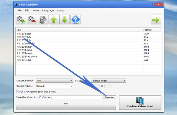 Choose merging video output path